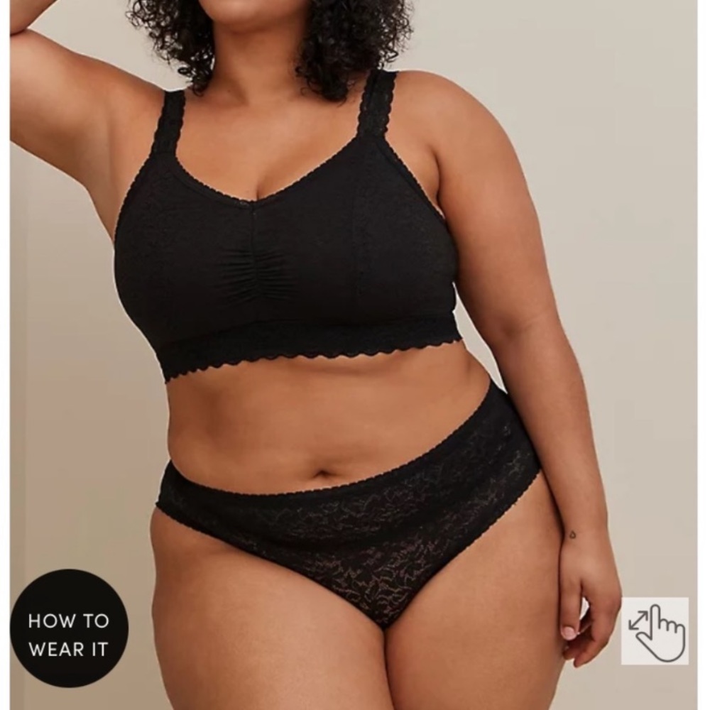 2 Pairs Torrid Black 4-Way Stretch Lace Mid Rise Hipster Panty NWT - Picture 3 of 9